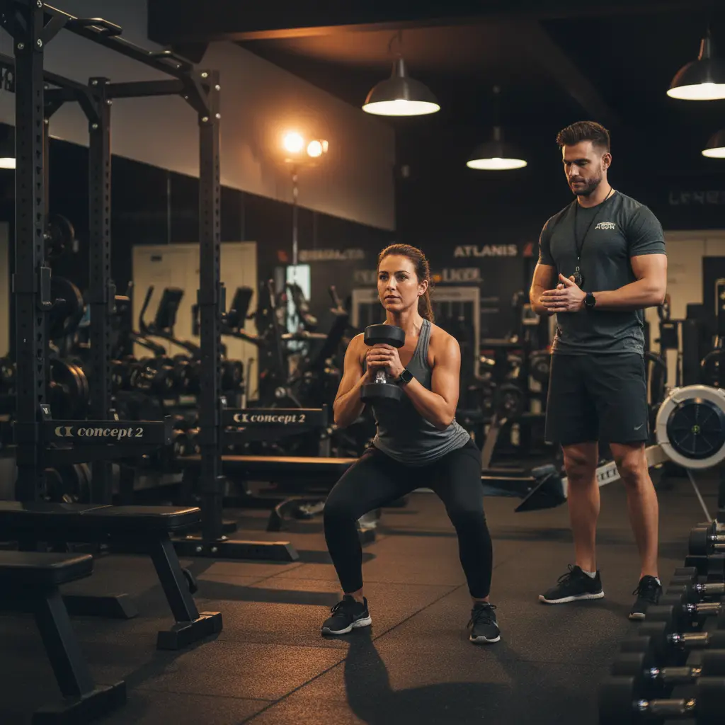 Coach guiding lifting for blood sugar management and exercise for busy executives South Hampstead