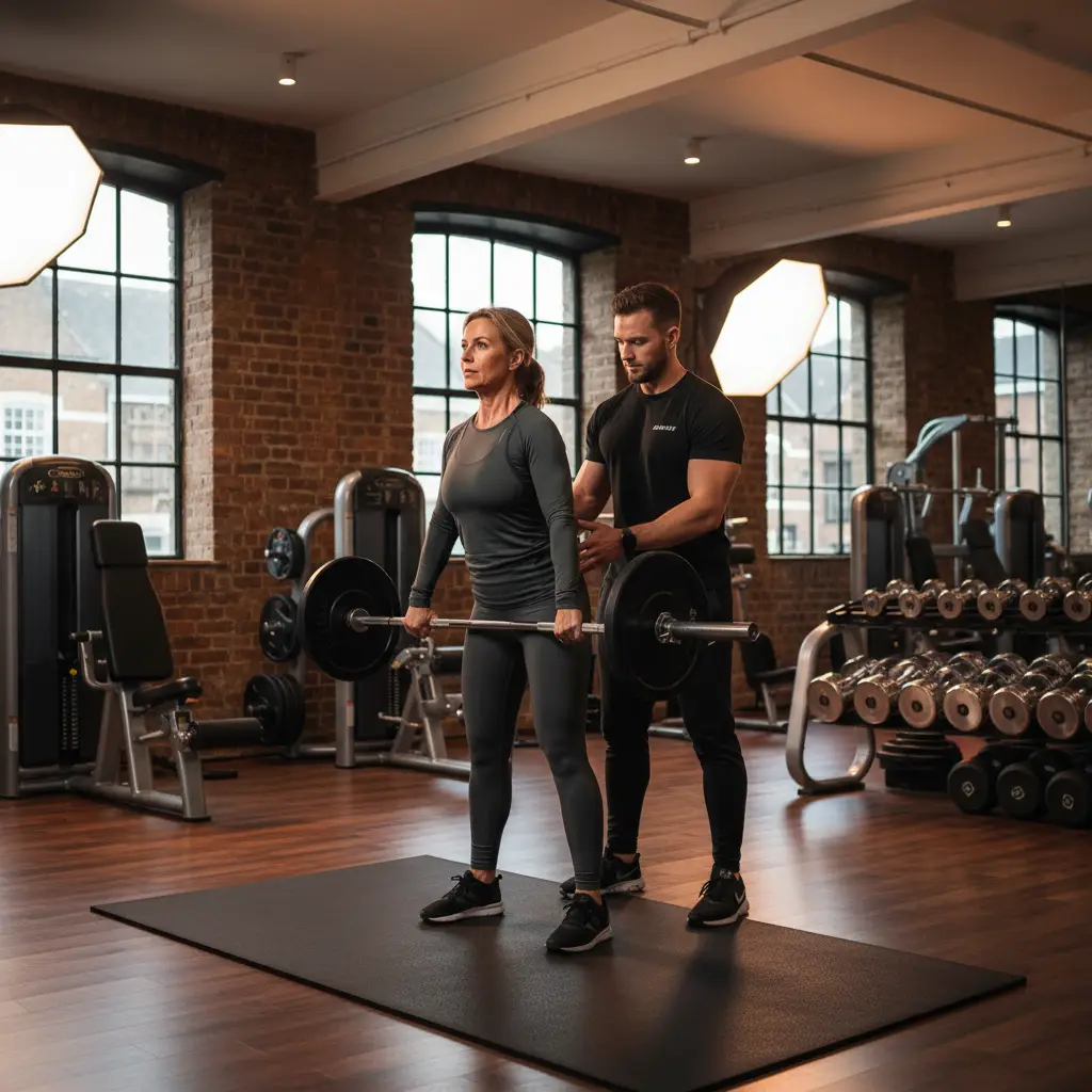 Coach guiding strength training for menopause women Swiss Cottage in a private Finchley Road gym